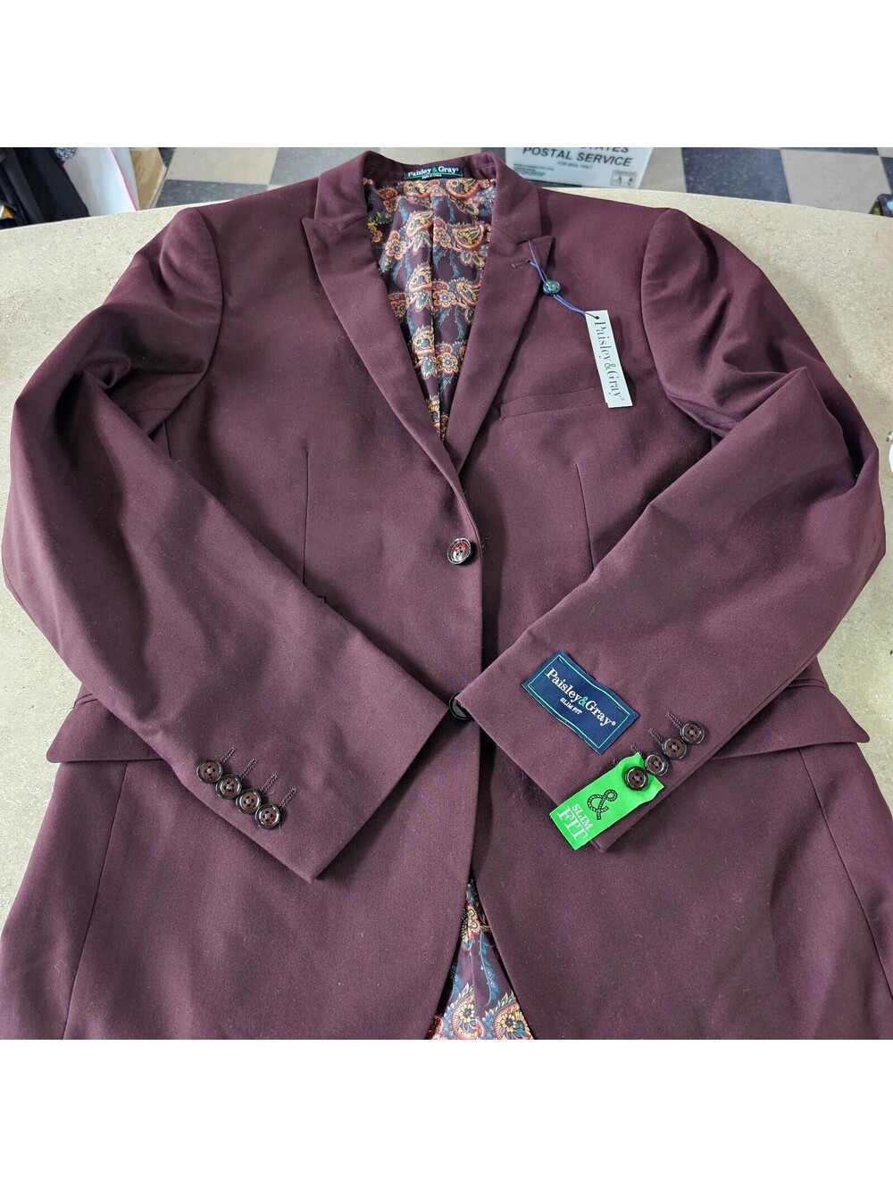 Paisley & Gray Slim Fit Burgundy Blazer Size 40R NEW